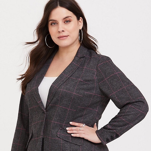 Torrid Grey Plaid  Double Knit Blazer - Picture 2 of 8